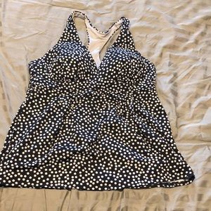 Lands End Tankini Top, Size 14, Black and White Polka Dots, Excellent Condition